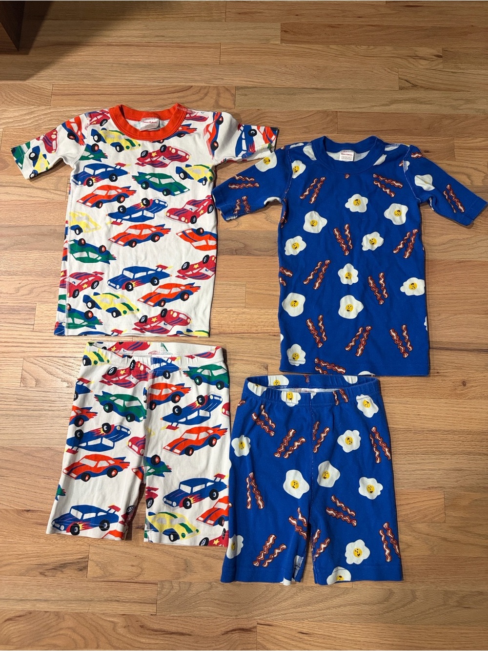Hanna Andersson Kids 2-Pack Pajama Sets - Blue & Cream with Cars & Eggs & Bakey